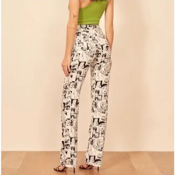 Reformation Jeans 26 Straight Leg Comic Print Newsprint High Rise White Denim - Picture 5 of 16